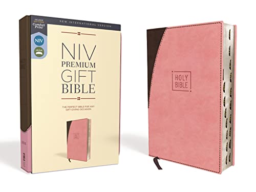 NIV, Premium Gift Bible, Leathersoft, Pink_Brown, Red Letter, Thumb Indexed, Comfort Print: The Perfect Bible for Any Gift-Giving Occasion