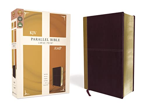 KJV, Amplified, Parallel Bible, Large Print, Leathersoft, Tan_Burgundy, Red Letter: Two Bible Versions Together for Study and Comparison