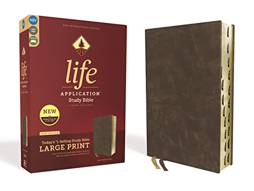 NIV, Life Application Study Bible, Third Edition, Large Print, Bonded Leather, Brown, Red Letter, Thumb Indexed