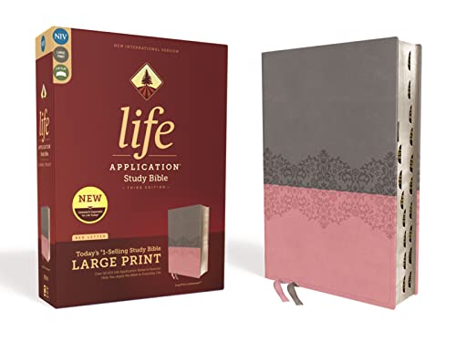 NIV, Life Application Study Bible, Third Edition, Large Print, Leathersoft, Gray_Pink, Red Letter, Thumb Indexed