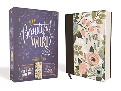 NIV, Beautiful Word Bible, Updated Edition, Peel_Stick Bible Tabs, Cloth over Board, Floral, Red Letter, Comfort Print: 600+ Full-Color Illustrated Verses