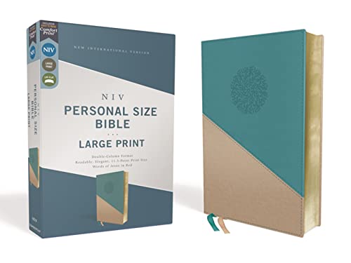 NIV, Personal Size Bible, Large Print, Leathersoft, Teal_Gold, Red Letter, Comfort Print