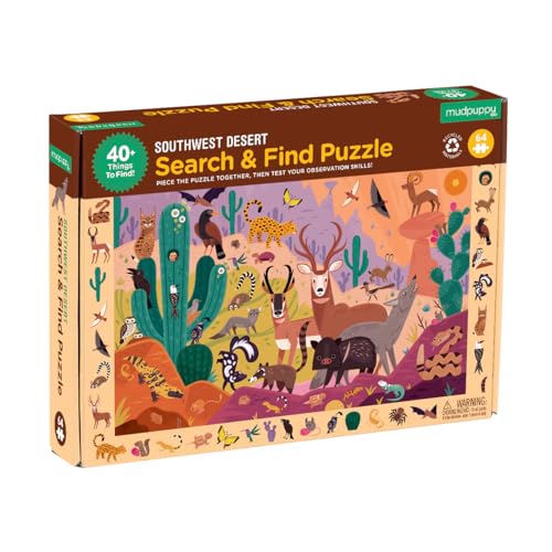 Mudpuppy Southwest Desert — 64 Piece Search & Find Puzzle Jigsaw Puzzle Featuring Diverse Desert Plants and Animals and Over 40 Hidden Images to Find for Ages 4+