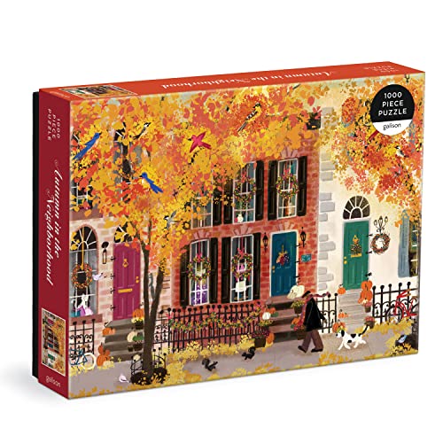 Galison Autumn in The Neighborhood 1000 Piece Puzzle from Galison - 27" x 20" Beautifully Illustrated Puzzle from Joy LaForme, Thick & Sturdy Pieces, Challenging Activity for Adults, Unique Gift Idea!