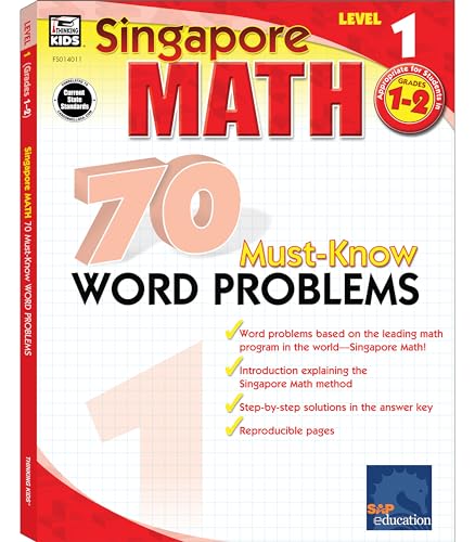 Singapore Math – 70 Must-Know Word Problems Workbook for 1st, 2nd Grade Math, Paperback, Ages 6–8 with Answer Key