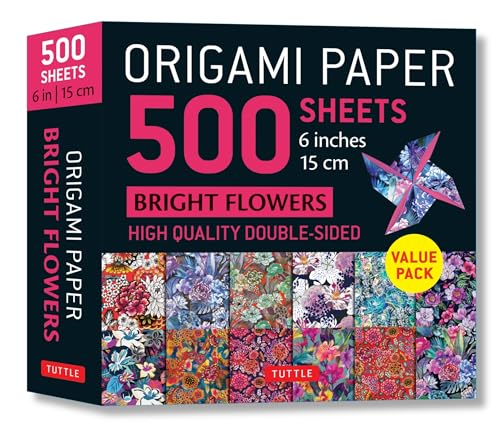 Origami Paper 500 sheets Bright Flowers 6" (15 cm): Double-Sided Origami Sheets with 12 Punchy Floral Designs (Instructions for 5 Projects Included)