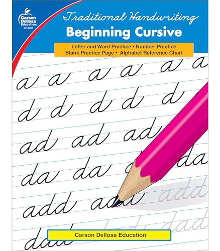 Carson Dellosa Beginning Cursive Handwriting Workbook for Kids Ages 7+, Letters, Numbers, and Sight Words Handwriting Practice, Grades 2-5 Cursive Handwriting Workbook, (Traditional Handwriting)