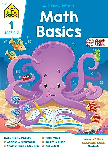 School Zone - Math Basics 1 Workbook - 64 Pages, Ages 6 to 7, 1st Grade, Numbers 1-100, Identifying Numbers, Skip Counting, and More (School Zone I Know It!® Workbook Series)