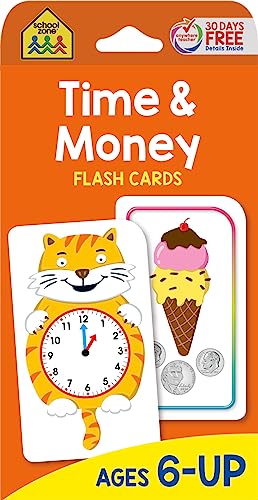 School Zone - Time & Money Flash Cards - Ages 6 and Up, 1st Grade, 2nd Grade, Telling Time, Reading Clocks, Counting Coins, Coin Value, Coin Combinations, and More