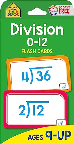 School Zone - Division 0-12 Flash Cards - Ages 9 and Up, 3rd Grade, 4th Grade, Math Equations, Division Practice, Dividends, Numbers 0-12, and More