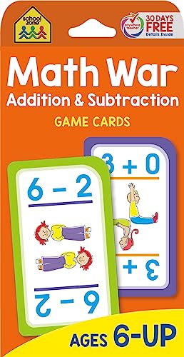 School Zone - Math War Addition & Subtraction Game Cards - Ages 6 and Up, Kindergarten, 1st Grade, 2nd Grade, Math Games, Numbers, Addition & Subtraction Facts, Early Math, and More