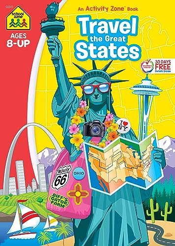 School Zone - Travel the Great States Workbook - 64 Pages, Ages 8 and Up, Geography, Map-Reading, United States, and More (School Zone Activity Zone® Workbook Series)