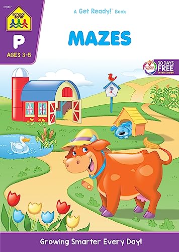 School Zone - Mazes Workbook - 32 Pages, Ages 3 to 5, Preschool, Kindergarten, Maze Puzzles, Wide Paths, Colorful Pictures, Problem-Solving, and More (School Zone Get Ready!™ Book Series)