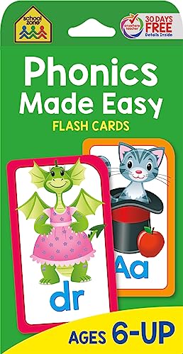 School Zone - Phonics Made Easy Flash Cards - Ages 6 and Up, Kindergarten, 1st Grade, 2nd Grade, Early Reading, Short Vowels, Long Vowels, Letter Combinations, Word-Picture Recognition, and More