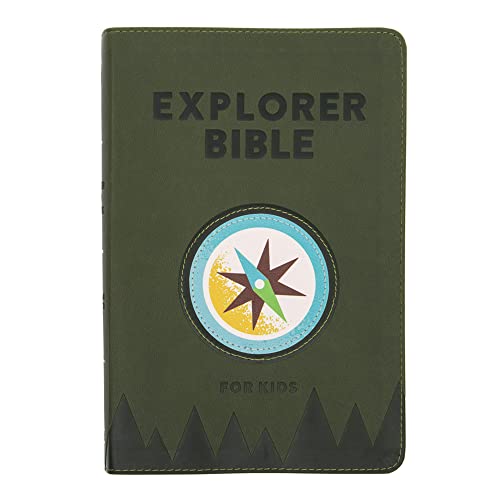 CSB Explorer Bible for Kids, Olive Compass LeatherTouch, Red Letter, Full-Color Design, Photos, Illustrations, Charts, Videos, Activities, Easy-to-Read Bible Serif Type