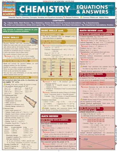 Chemistry Equations & Answers: a QuickStudy Laminated Reference Guide (Quickstudy Reference Guides - Academic)