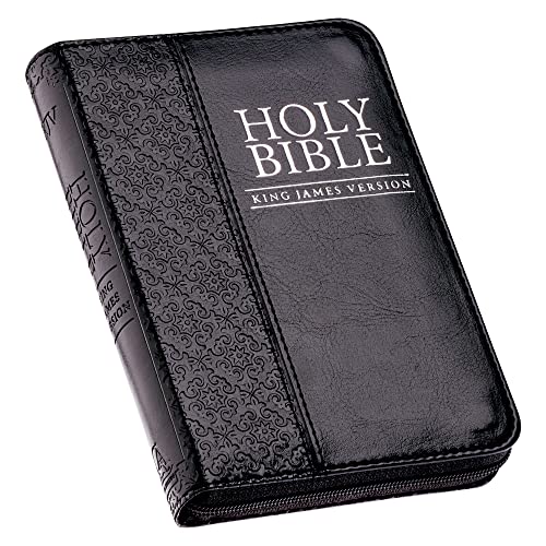 KJV Holy Bible, Mini Pocket Bible – Zippered Black Faux Leather Bible w_Ribbon Marker, King James Version