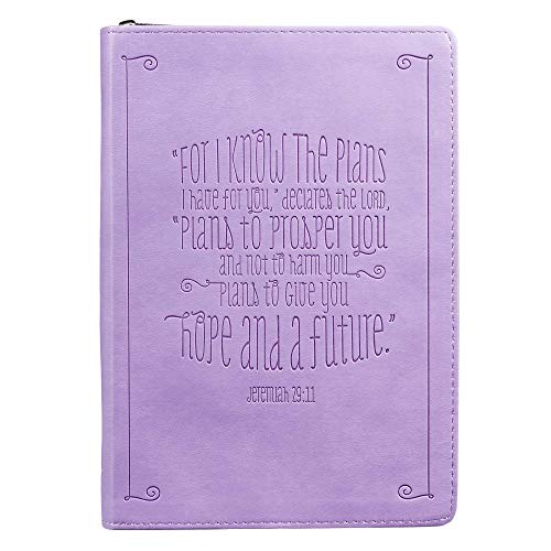 I Know the Plans Jeremiah 29:11 Bible Verse Purple Faux Leather Journal w_Ribbon Inspirational Zippered Notebook w_Lined Pages, 6.5 x 8.75 Inches