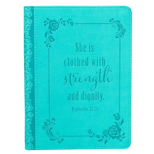 Christian Art Gifts Classic Handy-sized Journal Strength and Dignity Proverbs 31 Woman Bible Verse Inspirational Scripture Notebook w_Ribbon, Faux Leather Flexcover 240 Ruled Pages, 5.7" x 7", Teal