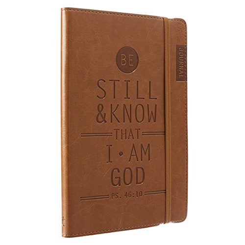 Christian Art Gifts Tan Faux Leather Journal, Be Still and Know - Psalm 46:10, Flexcover Inspirational Notebook w_Elastic Closure 160 Lined Pages w_Scripture, 5.8 x 8.5 Inches