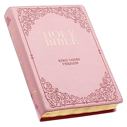 KJV Holy Bible, Giant Print Full-size Faux Leather Red Letter Edition - Thumb Index & Ribbon Marker, King James Version, Pink