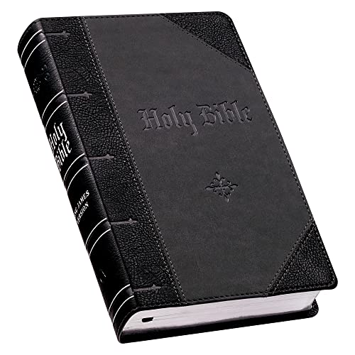 KJV Holy Bible, Giant Print Standard Size Faux Leather Red Letter Edition - Ribbon Marker, King James Version, Black _Gray