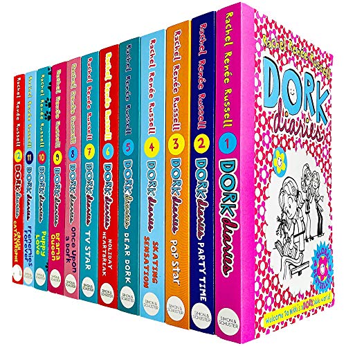 Dork Diaries By Rachel Renee Russell 12 Books Collection Set (Puppy Love, Holiday Heartbreak, TV Star, Pop Star, Frenemies Forever, Skating Sensation, Party Time)