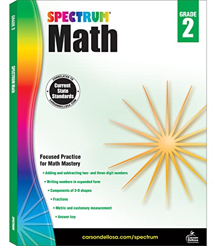 Spectrum 2nd Grade Math Workbook, Ages 7 to 8, Math Workbooks Grade 2 Covering Fractions, Adding and Subtracting 2- and 3-Digit Numbers, 3-D Shapes, and Measurement, Spectrum Grade 2 Math Workbook