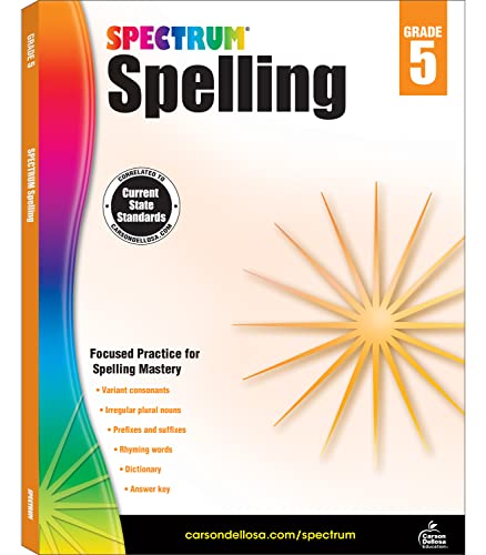 Spectrum 5th Grade Spelling Workbooks, Ages 10 to 11, Spelling Grade 5 Workbooks Covering Vowels, Blends & Digraphs, Practice Building Spelling Skills, Vocabulary, and Dictionary Skills