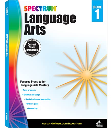 Spectrum Language Arts Grade 1, Ages 6 to 7, Grade 1 Language Arts, Parts of Speech, Spelling, Proofreading, Writing Practice, and Grammar Workbook - 128 Pages