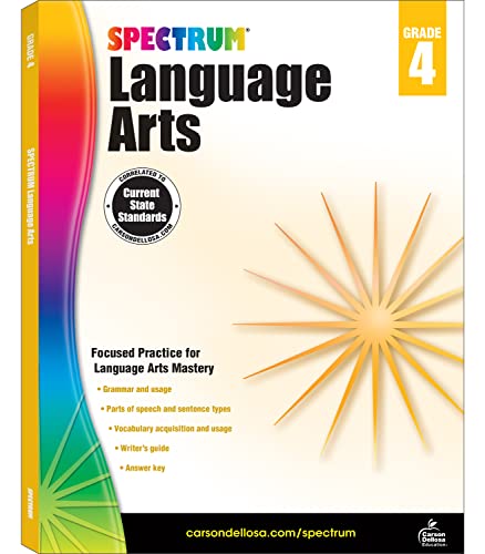 Spectrum Language Arts Grade 4, Ages 9 to 10, 4th Grade Language Arts Workbook, Vocabulary, Sentence Types, Parts of Speech, Writing Practice, and Grammar Workbook - 200 Pages (Volume 35)