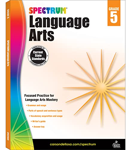 Spectrum 5th Grade Language Arts Workbook, Ages 10 to 11, Grammar, Vocabulary, Parts of Speech, Sentence Types, and Writing Practice, ELA Grammar Workbook for 5th Grade