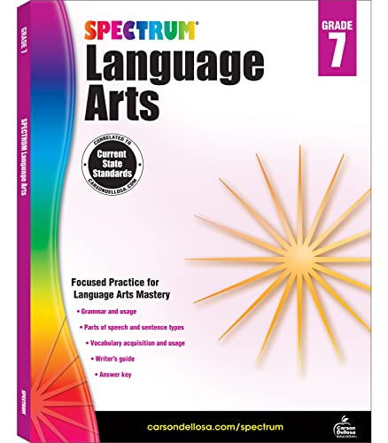 Spectrum Grade 7 Language Arts Workbooks, Ages 12 to 13, Language Arts Grade 7, Vocabulary, Sentence Types, Parts of Speech, Writing Practice, and Grammar Workbook - 160 Pages