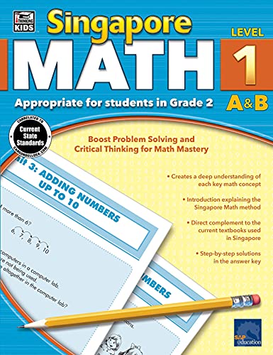 Singapore Math 2nd Grade Math Workbook, Addition, Subtraction, Multiplication and More for Homeschool or Classroom (Singapore Math, Level 1 A & B)