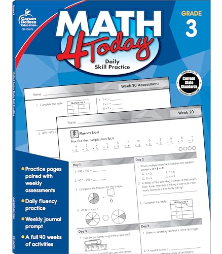 Carson Dellosa | Math 4 Today Workbook | 3rd Grade, 96pgs