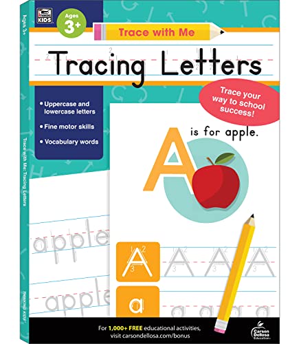 Carson Dellosa – Tracing Letters Activity Book for Toddlers, Grade PK, K, 1st, 2nd Grade, Paperback, 128 Pages, Ages 3+ (Trace with Me)