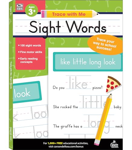 Carson Dellosa Trace With Me: Sight Words Handwriting Workbook for Kids Ages 3+, Sight Words Handwriting Practice for Preschool, Kindergarten, 1st Grade, 2nd Grade, PreK+ Phonics & Writing Practice