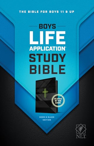 Tyndale NLT Boys Life Application Study Bible, TuTone (LeatherLike, Neon_Black NLT Study Bible for Boys, Foundations for Your Faith Sections