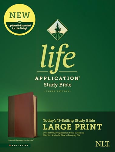 Tyndale NLT Life Application Study Bible, Third Edition, Large Print (LeatherLike, Brown_Mahogany, Red Letter) – New Living Translation Bible, Large Print Study Bible for Enhanced Readability