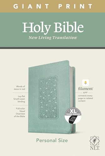 NLT Personal Size Giant Print Holy Bible (Red Letter, LeatherLike, Floral Frame Teal, Indexed): Includes Free Access to the Filament Bible App ... Notes, Devotionals, Worship Music, and Video