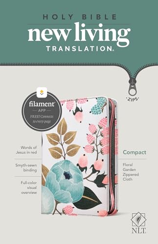 NLT Compact Zipper Bible, Filament-Enabled Edition (Cloth, Floral Garden, Red Letter)