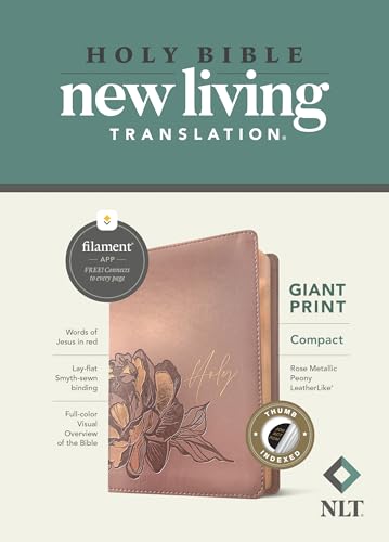 NLT Compact Giant Print Bible, Filament-Enabled Edition (LeatherLike, Rose Metallic Peony, Indexed, Red Letter)