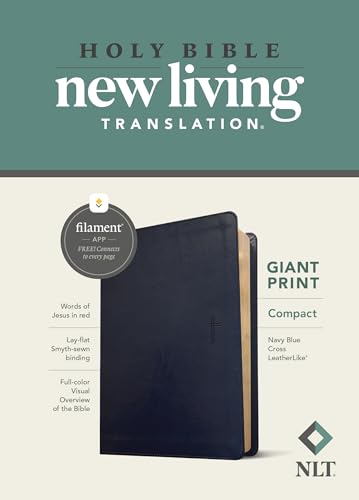 NLT Compact Giant Print Bible, Filament-Enabled Edition (LeatherLike, Navy Blue Cross, Red Letter)