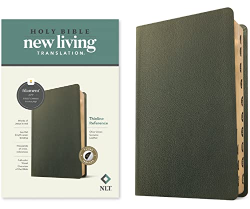 NLT Thinline Reference Bible, Filament Enabled (Genuine Leather, Olive Green, Indexed, Red Letter)