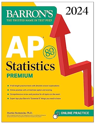 AP Statistics Premium, 2024: 9 Practice Tests + Comprehensive Review + Online Practice (Barron