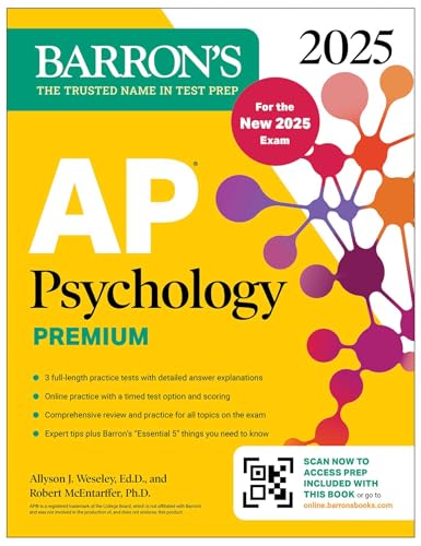 AP Psychology Premium, 2025: Prep Book for the New 2025 Exam with 3 Practice Tests + Comprehensive Review + Online Practice (Barron