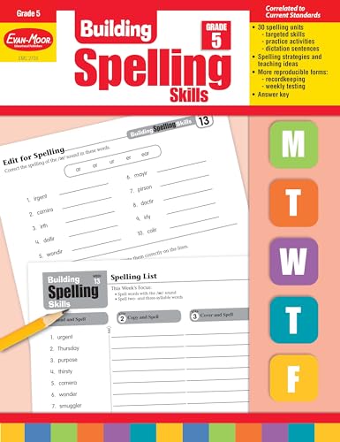 Evan-Moor Building Spelling Skills, Grade 5 - Homeschooling & Classroom Resource Workbook, Reproducible Worksheets, Teaching Edition, Spelling Strategies, Reading and Writing Skills