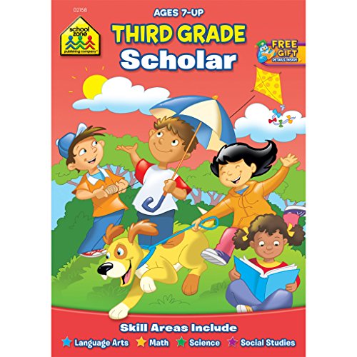 School Zone - Third Grade Scholar Workbook - 32 Pages, Ages 7 and Up, 3rd Grade, Language Arts, Math, Science, Social Studies, and More