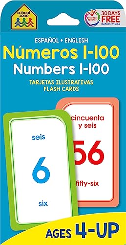 School Zone - Bilingual Numbers 1-100 Flash Cards - Ages 4+, Preschool to Kindergarten, ESL, Language Immersion, Addition, Subtraction, and More (Spanish and English Edition) (Spanish Edition)