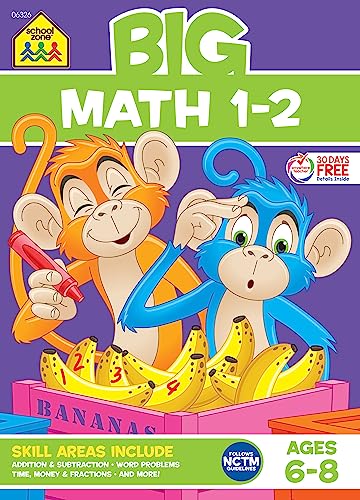 School Zone - Big Math 1-2 Workbook - 320 Pages, Ages 6 to 8, 1st Grade, 2nd Grade, Addition, Subtraction, Word Problems, Time, Money, Fractions, and More (School Zone Big Workbook Series)